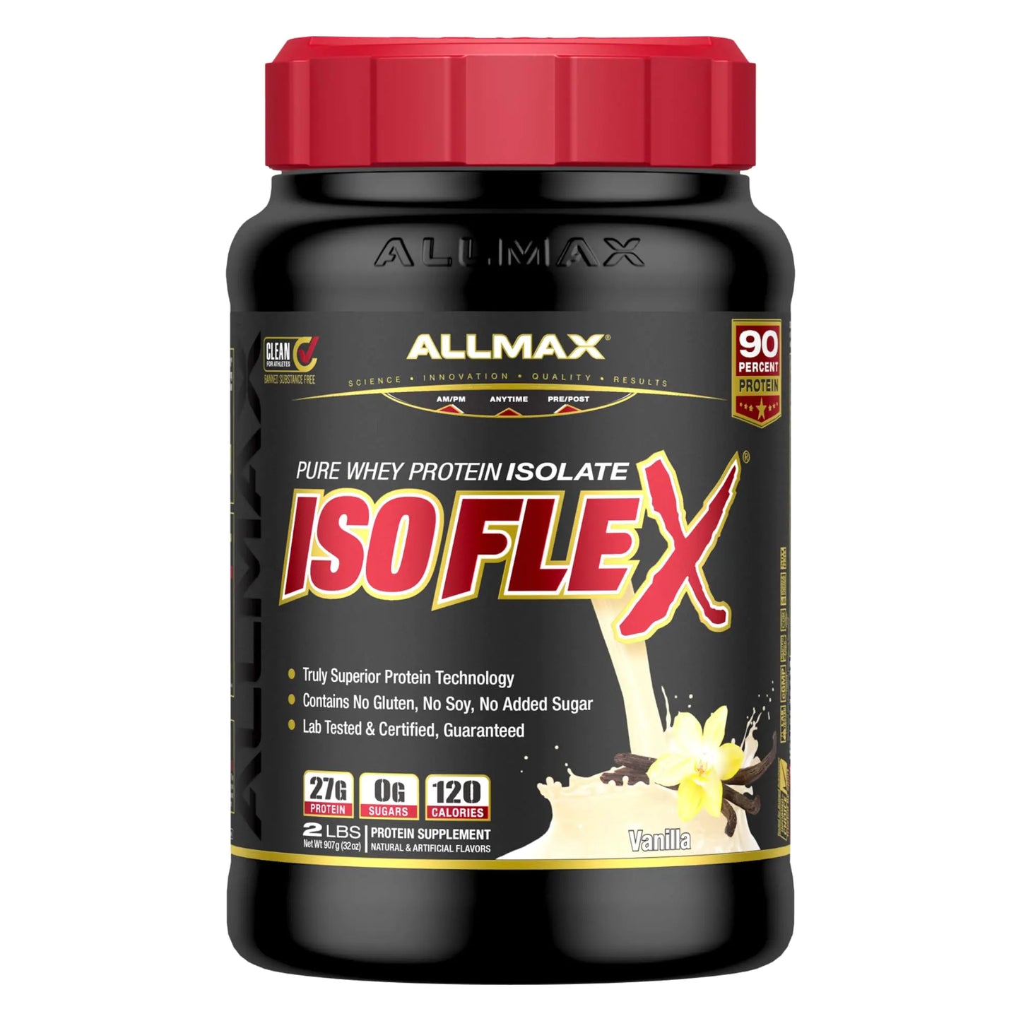 ALLMAX ISOFLEX Whey Protein Isolate Vanilla - 2 lb - 27 Grams of Protein Per Scoop - Zero Fat & Sugar - 99% Lactose Free - Gluten Free & Soy Free - Approx. 30 Servings
