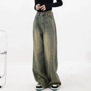 American Retro Distressed Straight-leg Wide-leg Jeans
