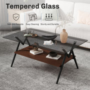 Rectangle Coffee Table with Tempered Glass top and Brown MDF Shelf