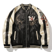 Japanese Dragon Embroidered Bomber Jacket for Men