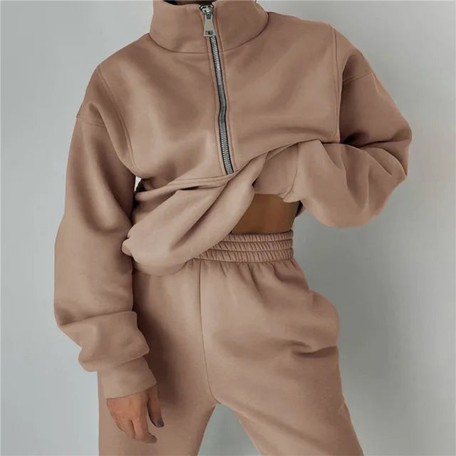 Women Zipper Hooded Tracksuit Sports 2 PCS Sets Sweatshirts Pullover Hoodies Pants Suit Home Sweatpants Trousers Outfits NEW