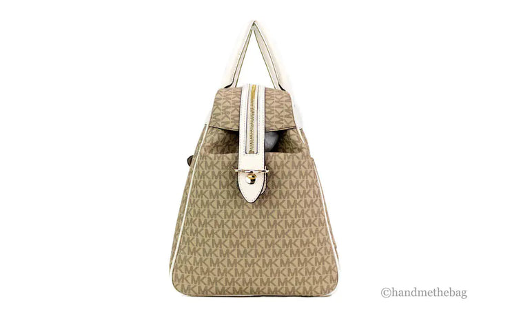 Michael Kors Travel Large Light Cream Signature PVC Top Zip Weekender Duffle Bag