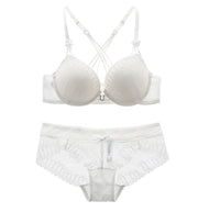 Women's Sexy Cross Back Lace Bra Set with Deep V