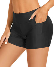 Zmart Women 3" Swim Shorts High Waisted Boy Short Swim Bathing Suit Bottoms Swimsuit Board Shorts UPF 50+ with Pockets Black XXL