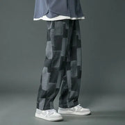 Men's Retro Geometric Splicing Hip-Hop Loose Jeans