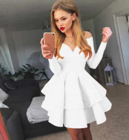 Elegant Deep V-Neck Long Sleeve Dress