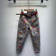 Loose Floral Print Casual Baggy Jeans for Women