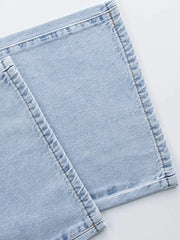 Mid Rise Baggy Loose Fit Pleated Hem Denim Jeans