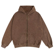 KEEPSHOWING Mens Oversized Sweatshirt Zip Up Hoodie Solid Wash Old Craft Basic Jackets Unisex Heavyweight Casual Sweatshirts(Khaki 2XL)