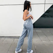 High Rise Butterfly Print Denim Jeans - Loose Fit