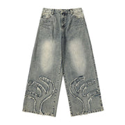 Heavy Straight Jeans with Street Wash and Worn Finish