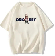 Cotton Loose Summer T-Shirt with Cartoon Print for Women