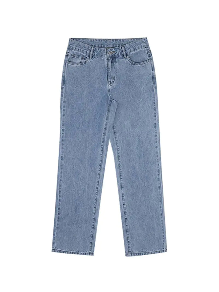 Mid Rise Baggy Loose Fit Pleated Hem Denim Jeans