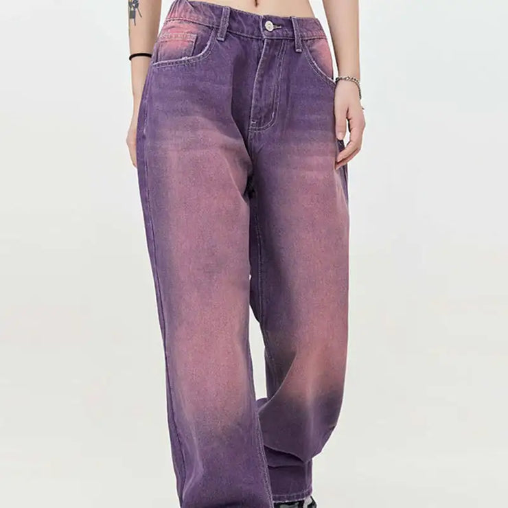 Street Washed Distressed White Purple Jeans for All