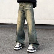 Men's Retro Washed Yellow Mud Jeans - High Street Style