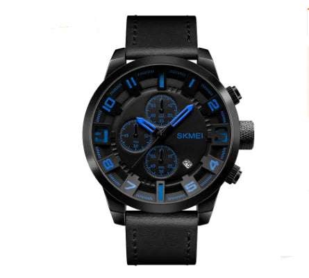 Quartz Three-Needle Watch with Leather Strap