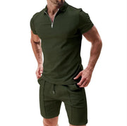 Men's 2-Piece Waffle Zip Polo & Drawstring Shorts Set