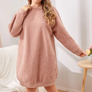 Women's Casual Long Sleeve T-Shirt Dress - Round Neck