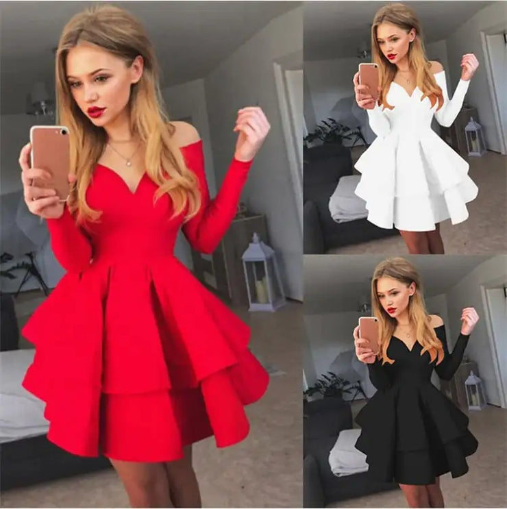 Elegant Deep V-Neck Long Sleeve Dress