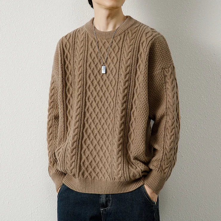 Twist Weave Round Neck Sweater For Men
