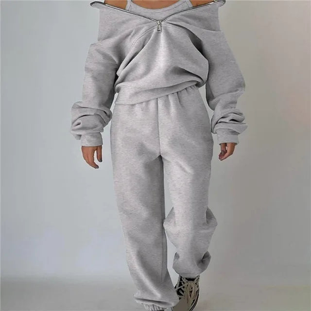 Women Zipper Hooded Tracksuit Sports 2 PCS Sets Sweatshirts Pullover Hoodies Pants Suit Home Sweatpants Trousers Outfits NEW