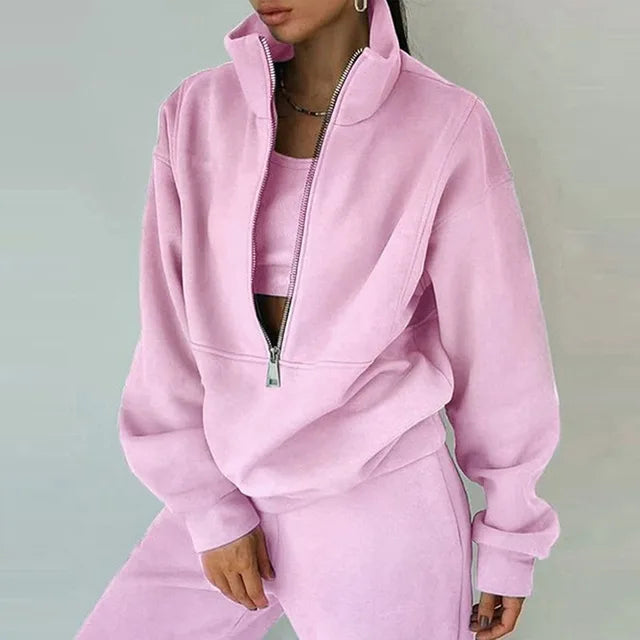 Women Zipper Hooded Tracksuit Sports 2 PCS Sets Sweatshirts Pullover Hoodies Pants Suit Home Sweatpants Trousers Outfits NEW