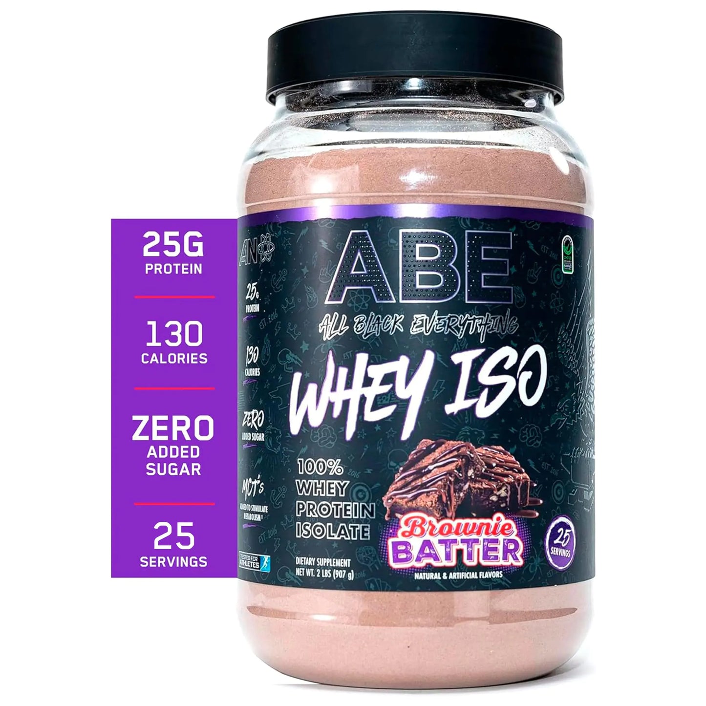 All Black Everything 25g Whey Protein Powder | Brownie Batter | 27 Servings | Whey Protein Isolate | Low Carbs & Low Sugar | MCTs