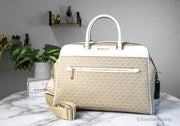 Michael Kors Travel Large Light Cream Signature PVC Top Zip Weekender Duffle Bag