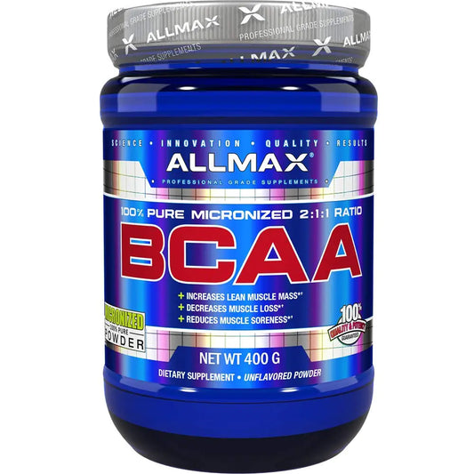 ALLMAX Nutrition BCAA 2:1:1 Powder Amino Acid Supplement for Muscle Recovery Unflavored 400 Gram (Pack of 1)