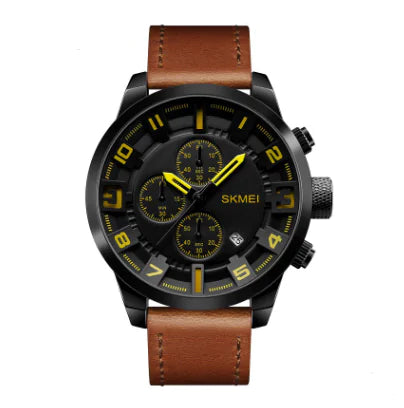 Quartz Three-Needle Watch with Leather Strap