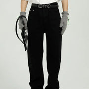 Loose Straight Zipper Design Jeans for Men and Women