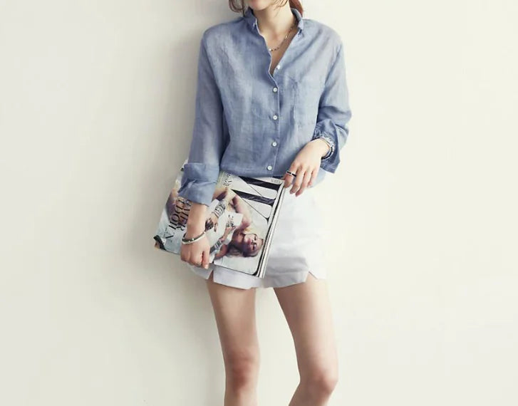 Linen Shirt, Casual Loose Thin Cotton-Linen Top