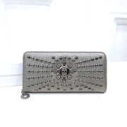 Rivet Single Zipper Clutch Wallet with Card Pockets