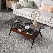 Rectangle Coffee Table with Tempered Glass top and Brown MDF Shelf