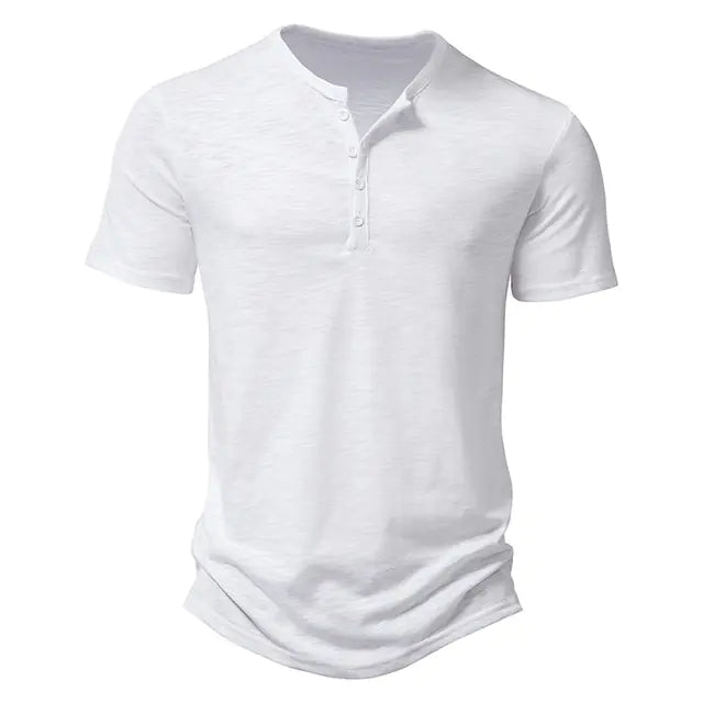 Cotton Henley Neck Summer Men&