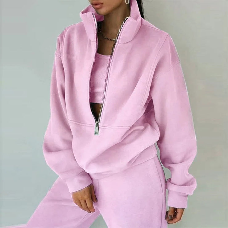 Women Zipper Hooded Tracksuit Sports 2 PCS Sets Sweatshirts Pullover Hoodies Pants Suit Home Sweatpants Trousers Outfits NEW