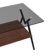 Rectangle Coffee Table with Tempered Glass top and Brown MDF Shelf