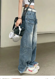American Retro Women's Multi Pocket Overalls Jeans