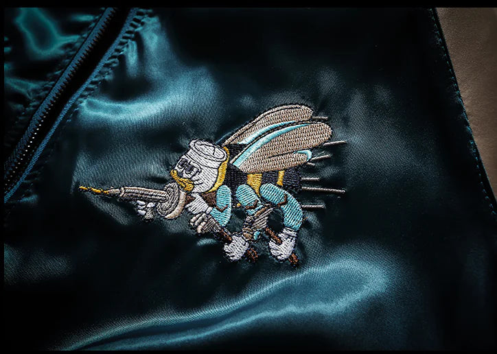 Bee Embroidered Reversible Baseball Jacket (Harajuku Style)