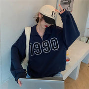 Retro Half-Zip Long Sleeve Polo Sweater for Women