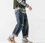 Retro Distressed Loose Fit Hip Hop Cropped Jeans