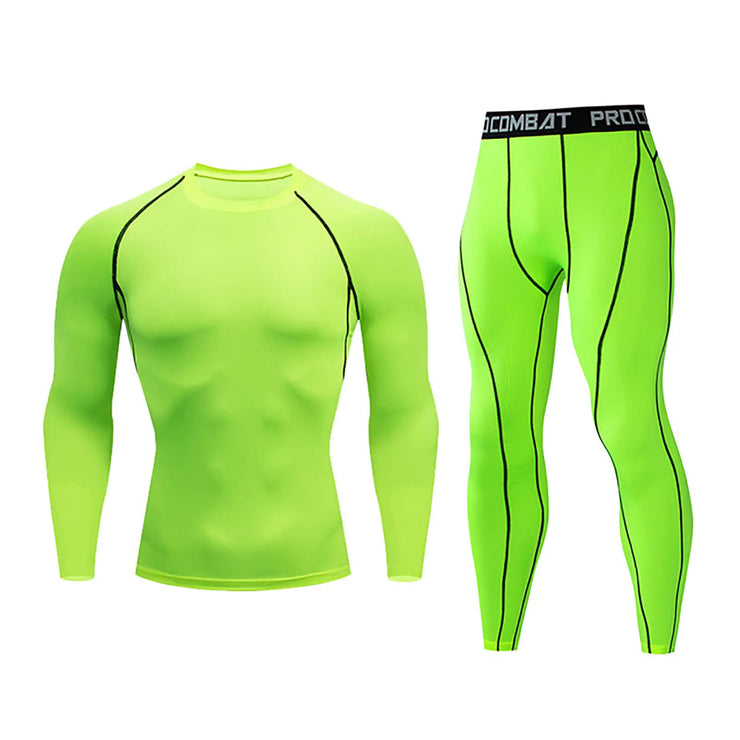 NaRHbrg Mens Sports Running Workout Set Compression Shirt Pants