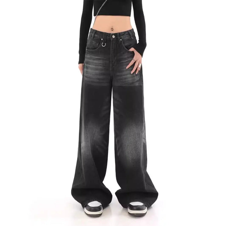 Vintage Washed Black Wide-Leg High-Waisted Jeans