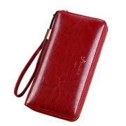 Women's Large Leather Zipper Wallet Clutch