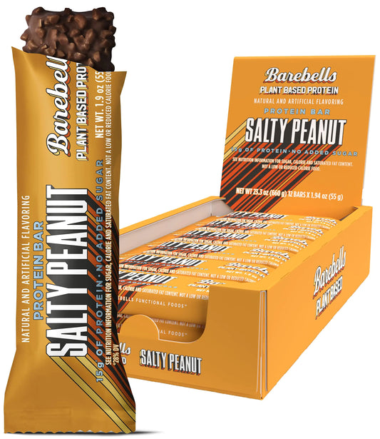 Barebells Vegan Protein Bars Salty Peanut - 12 Count 1.9oz Bars - Plant Based Protein Bar with 15g of High Protein - Chocolate Protein Snacks with 1g of Total Sugars - On The Go Breakfast Bars