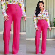Trendy Women's Tailored Straight Leg Pants with Buttons