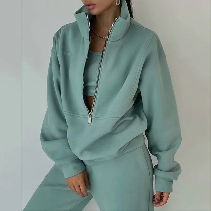 Women Zipper Hooded Tracksuit Sports 2 PCS Sets Sweatshirts Pullover Hoodies Pants Suit Home Sweatpants Trousers Outfits NEW