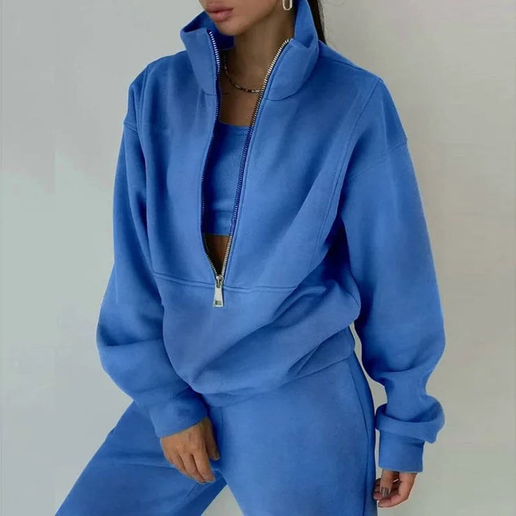 Women Zipper Hooded Tracksuit Sports 2 PCS Sets Sweatshirts Pullover Hoodies Pants Suit Home Sweatpants Trousers Outfits NEW
