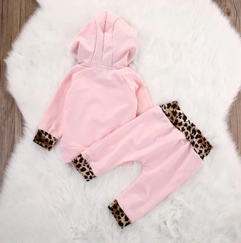 Pink Leopard Print Hoodie Set
