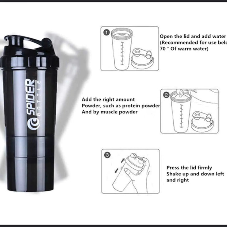 Three-Tier Protein Shaker Bottle for Fitness (Multifunctional)